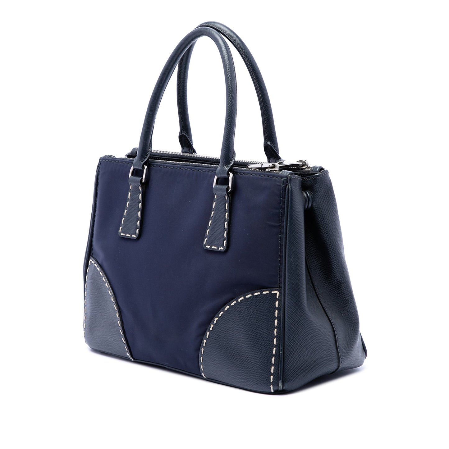 Prada Small Tessuto and City Calf Hand Stitched Galleria Double Zip Satchel