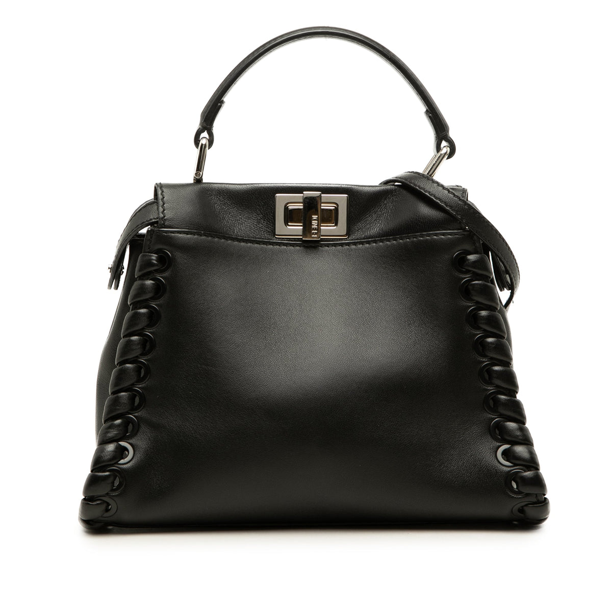 Fendi Mini Leather Lace Up Peekaboo Iconic Satchel — Black