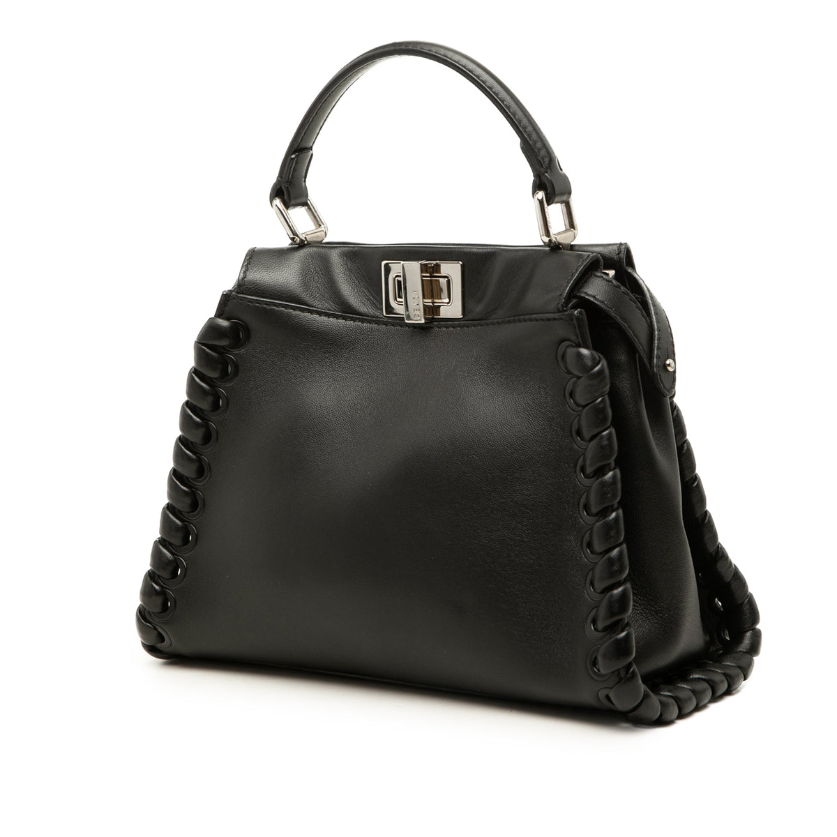 Fendi Mini Leather Lace Up Peekaboo Iconic Satchel — Black