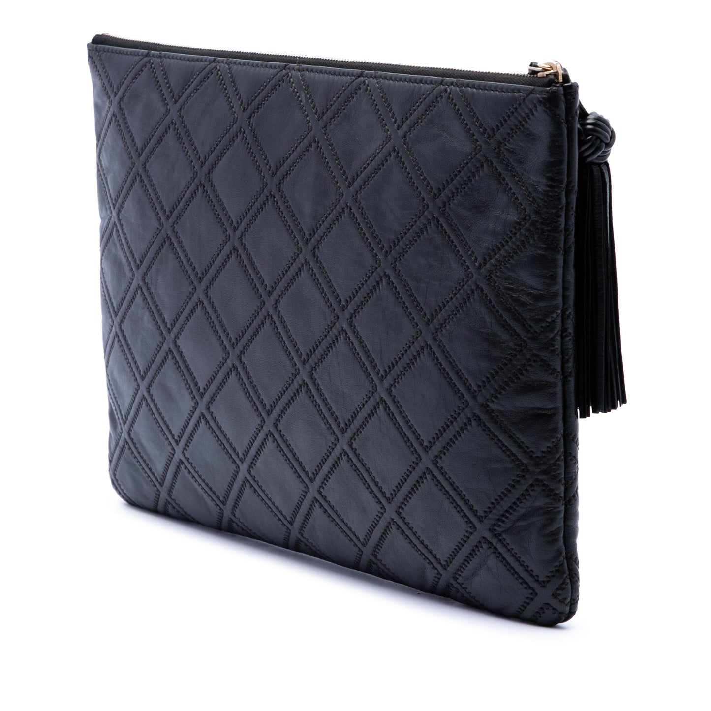 Chanel Large Quilted Lambskin Double Stitch Tassel O Case Clutch
