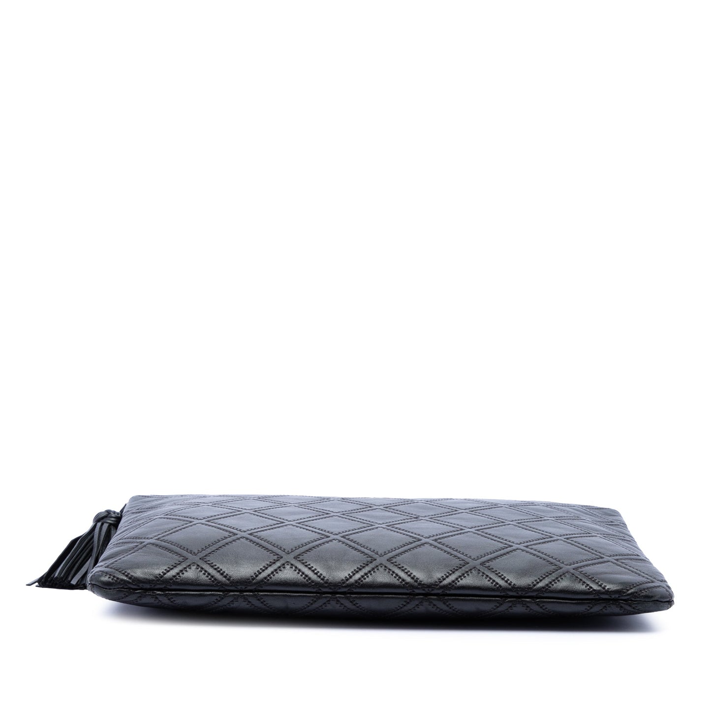 Chanel Large Quilted Lambskin Double Stitch Tassel O Case Clutch