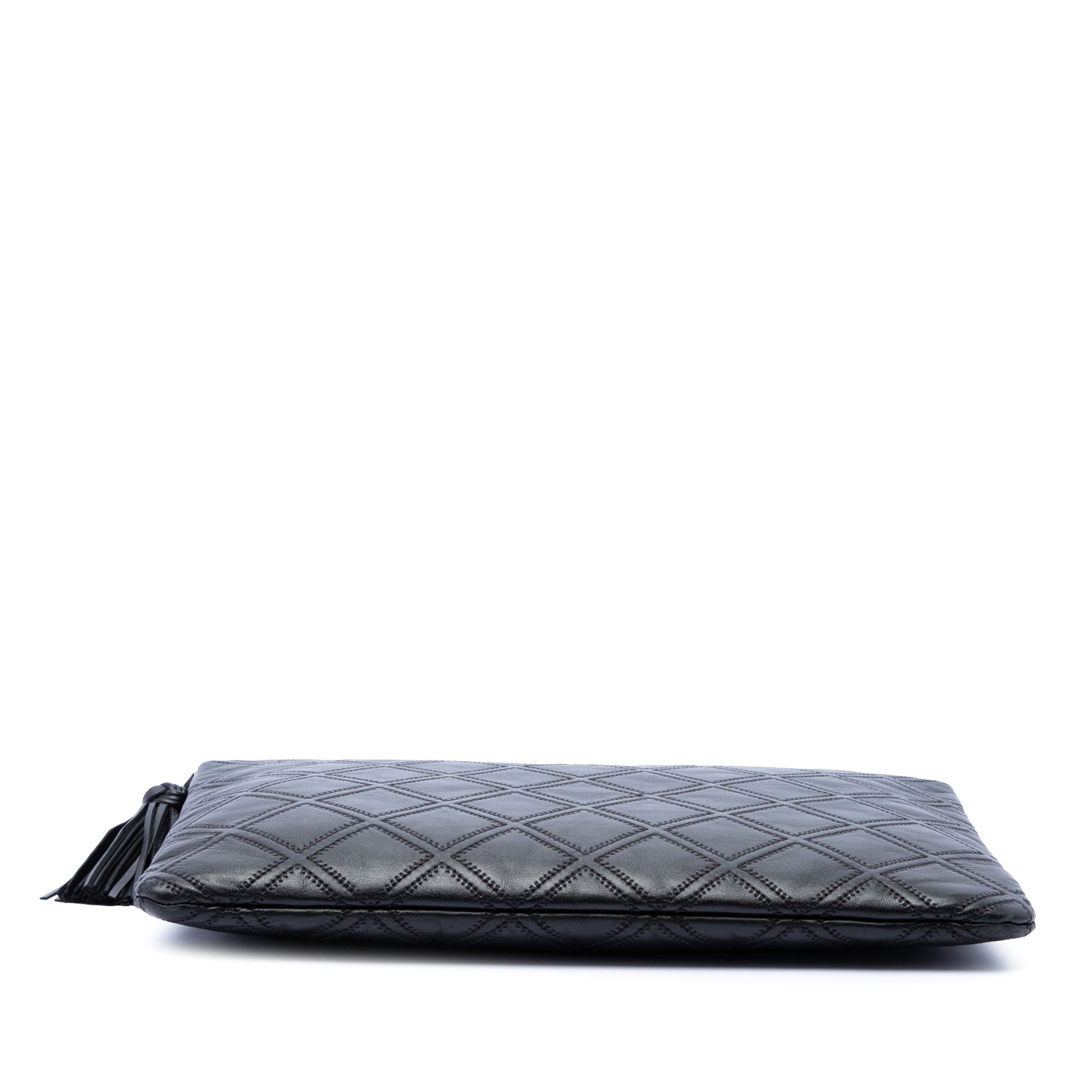 Chanel Large Quilted Lambskin Double Stitch Tassel O Case Clutch