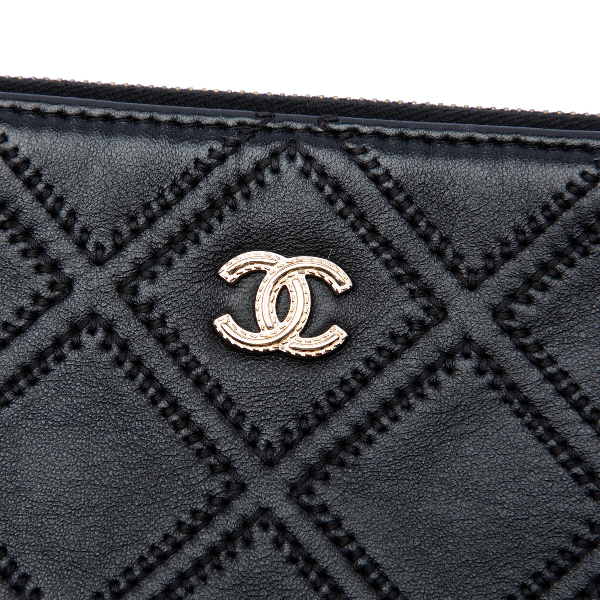 Chanel Large Quilted Lambskin Double Stitch Tassel O Case Clutch