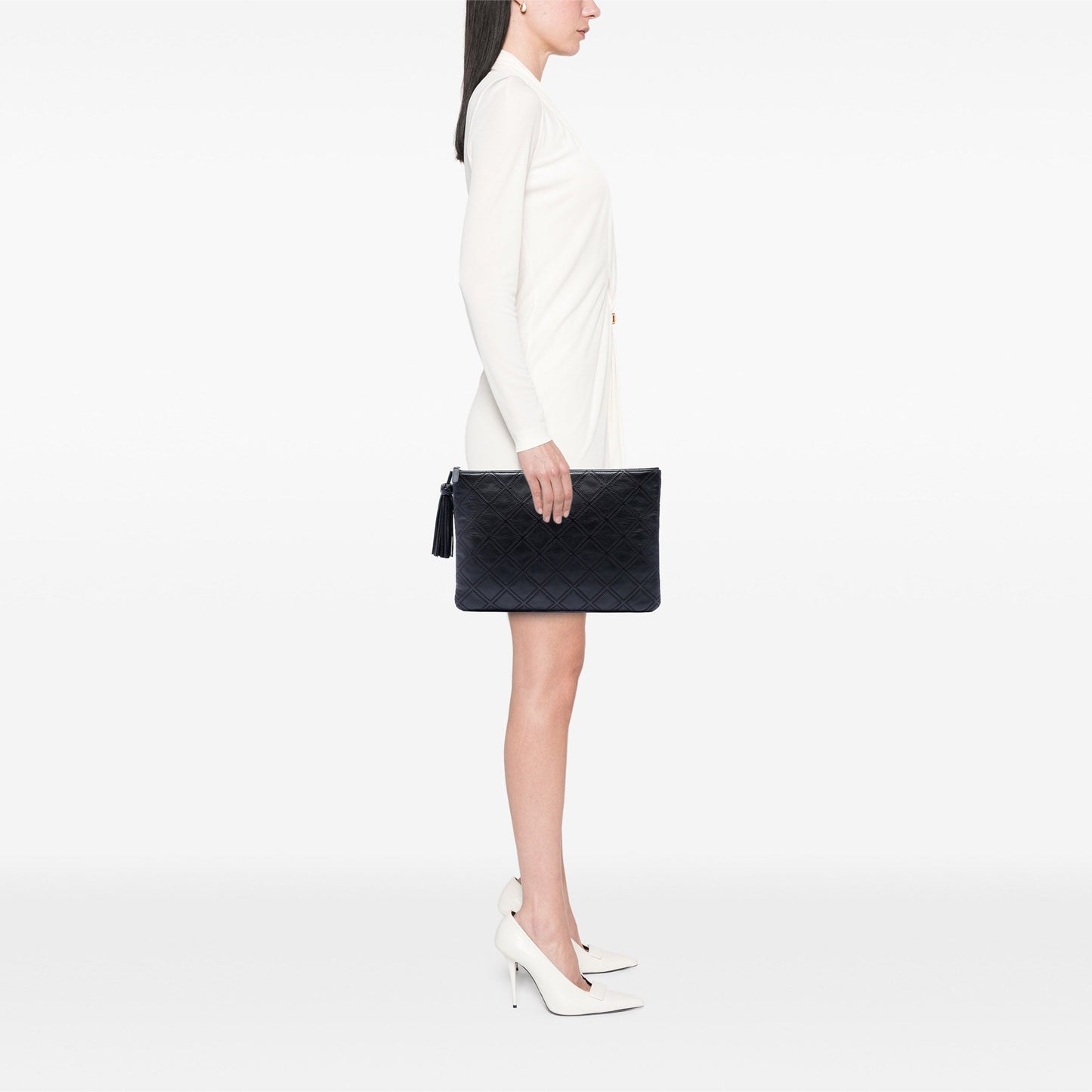 Chanel Large Quilted Lambskin Double Stitch Tassel O Case Clutch