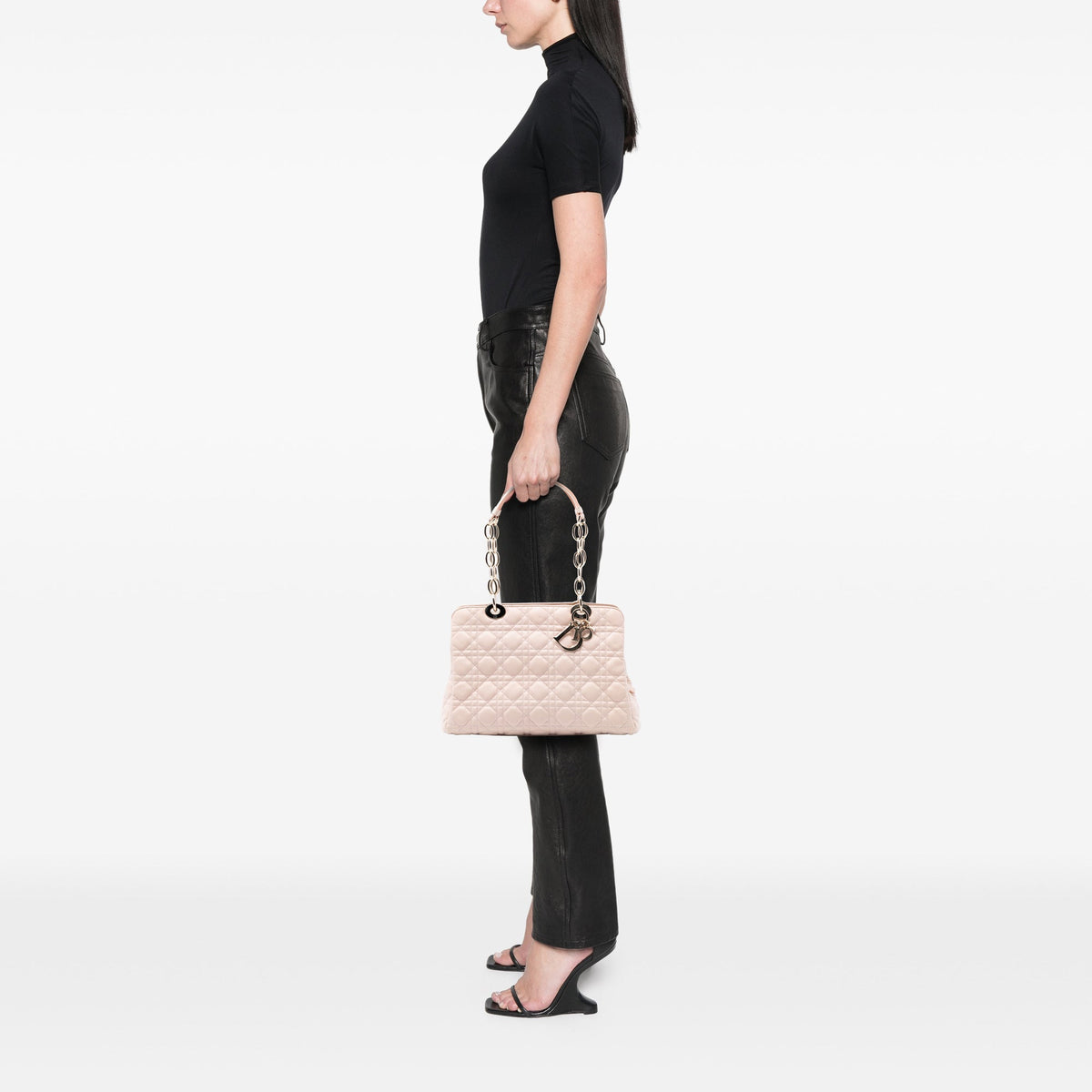 Dior Medium Lambskin Cannage Soft Zipped Lady Dior Shopping Tote — Brown