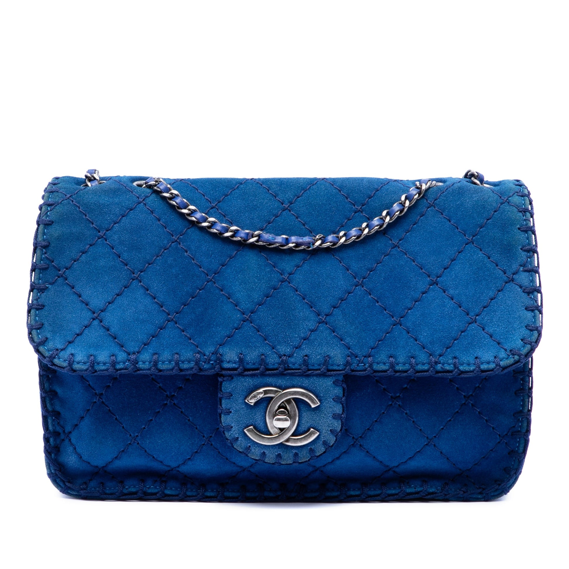 Chanel Medium CC Quilted Suede Whipstitch Single Flap