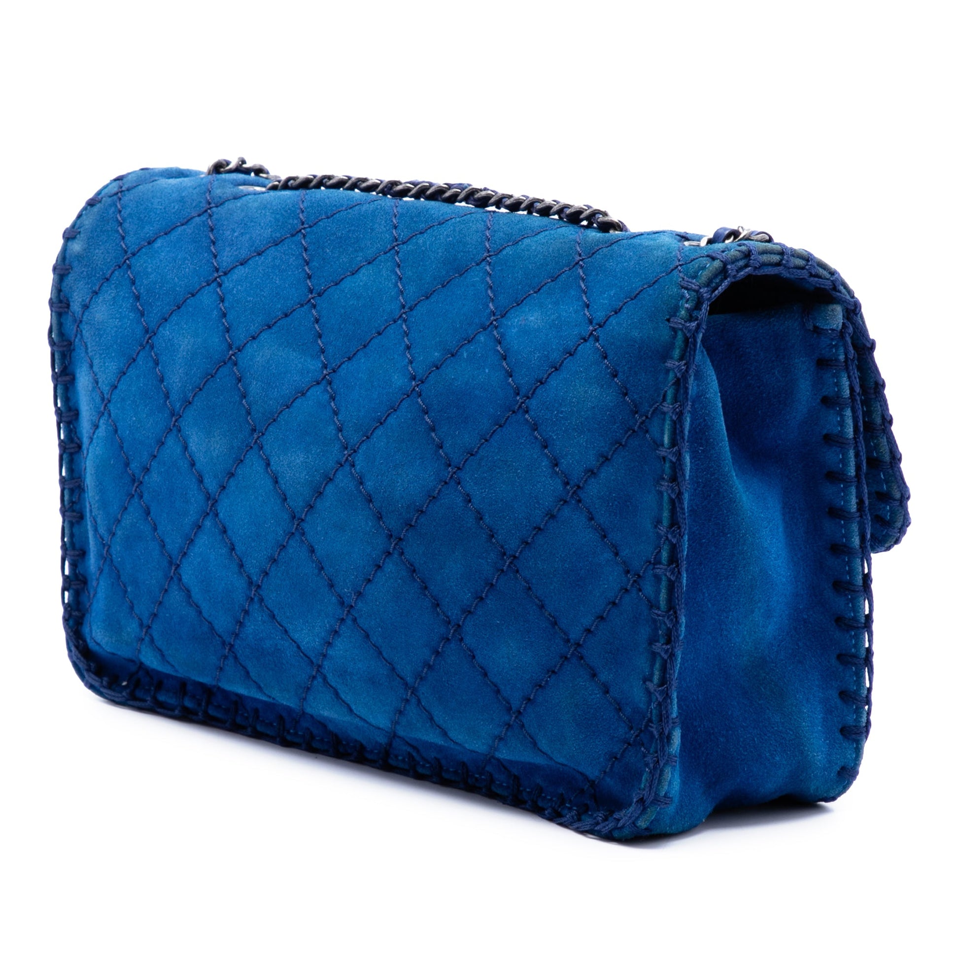 Chanel Medium CC Quilted Suede Whipstitch Single Flap