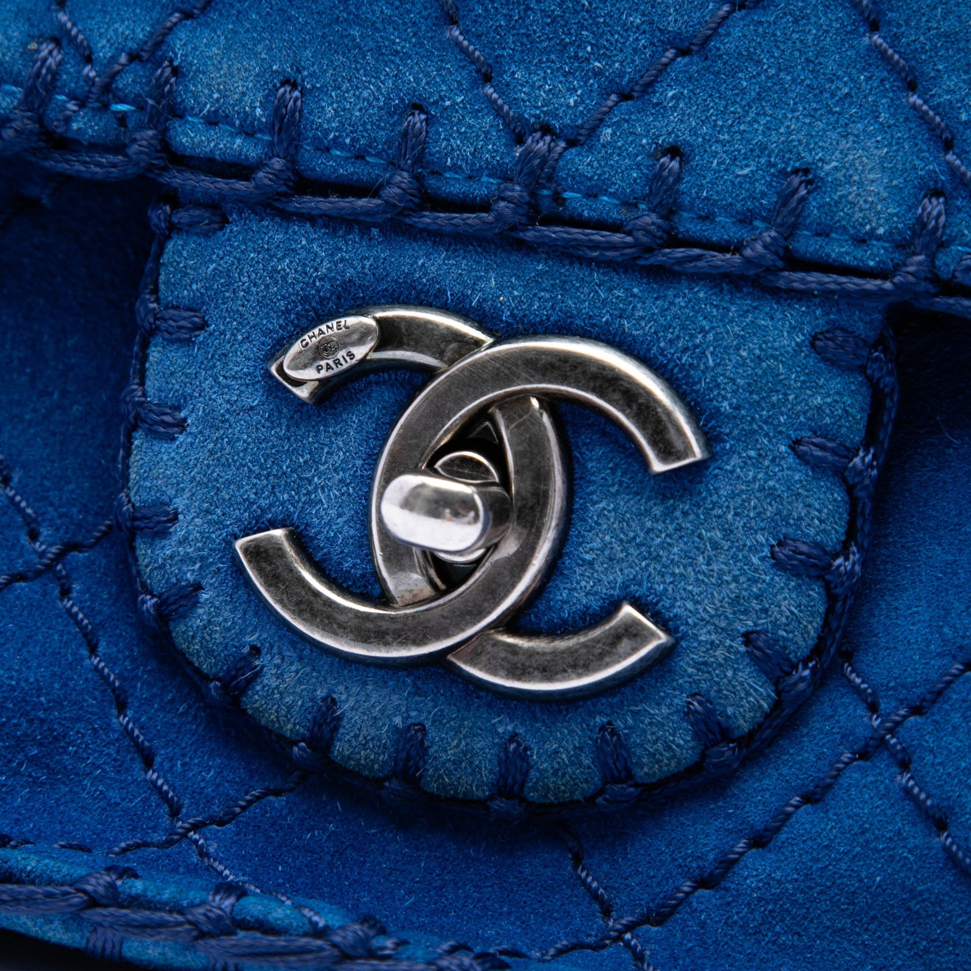 Chanel Medium CC Quilted Suede Whipstitch Single Flap