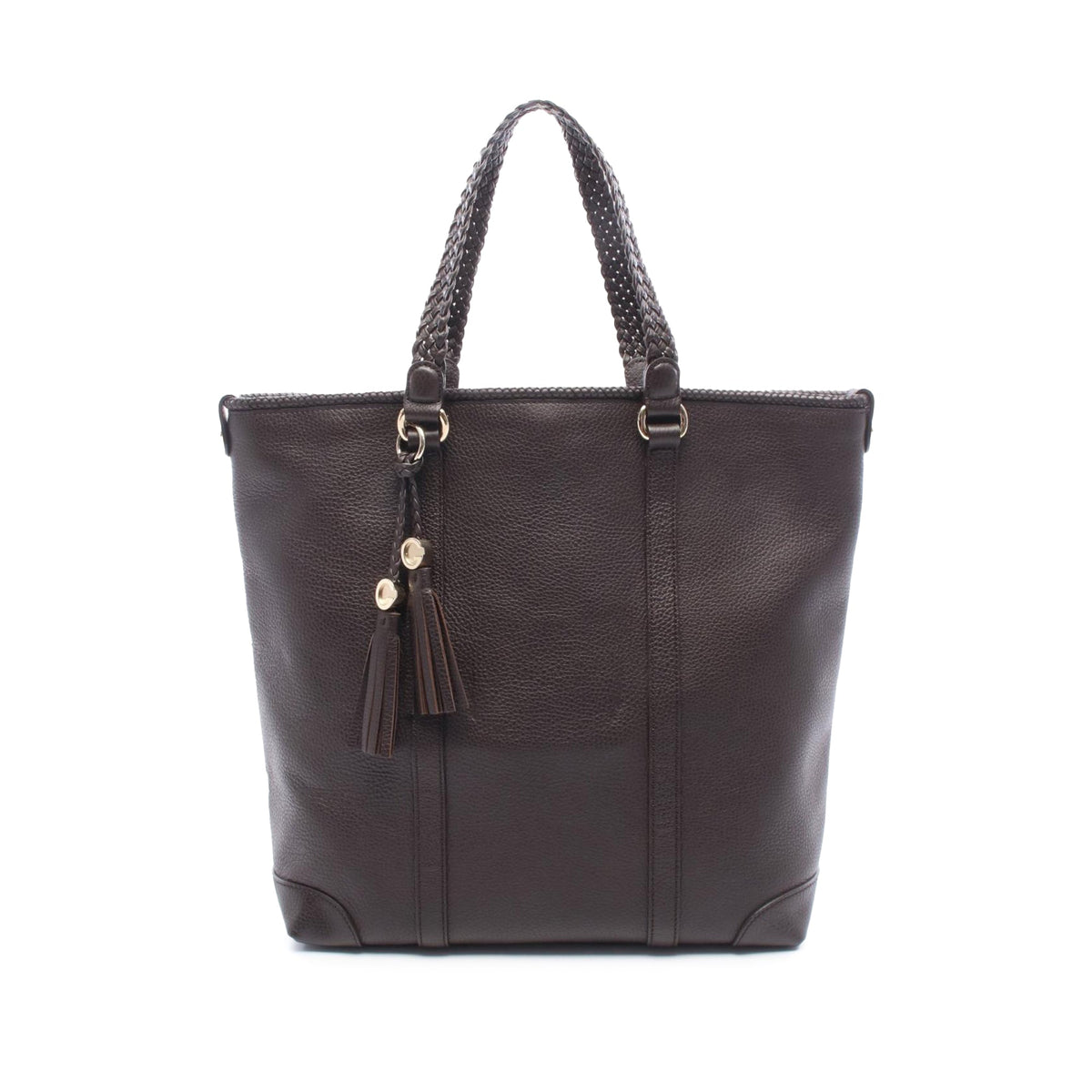 Gucci Leather Braided Handle Tote — Brown
