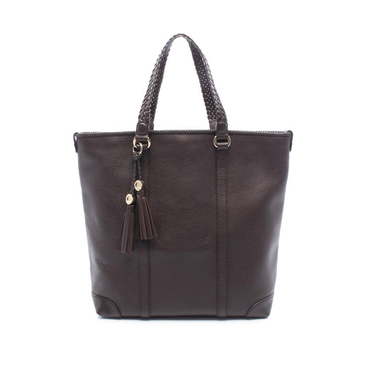 Gucci Leather Braided Handle Tote — Brown