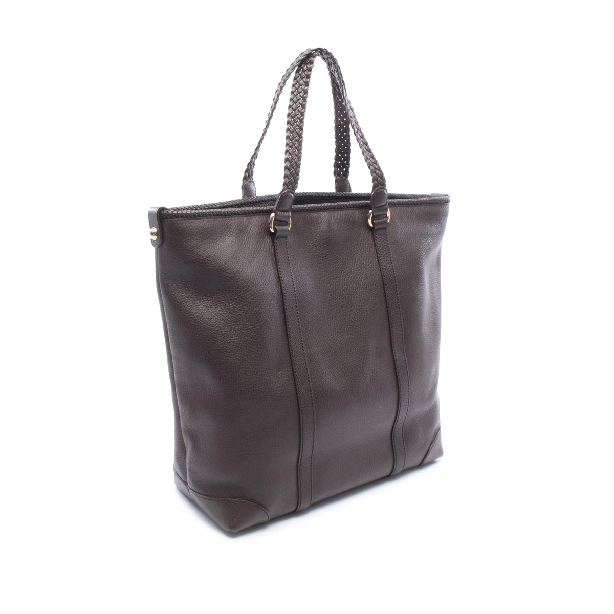 Gucci Leather Braided Handle Tote — Brown