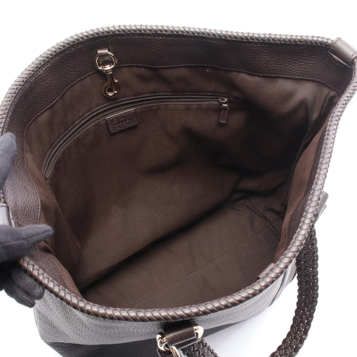 Gucci Leather Braided Handle Tote — Brown