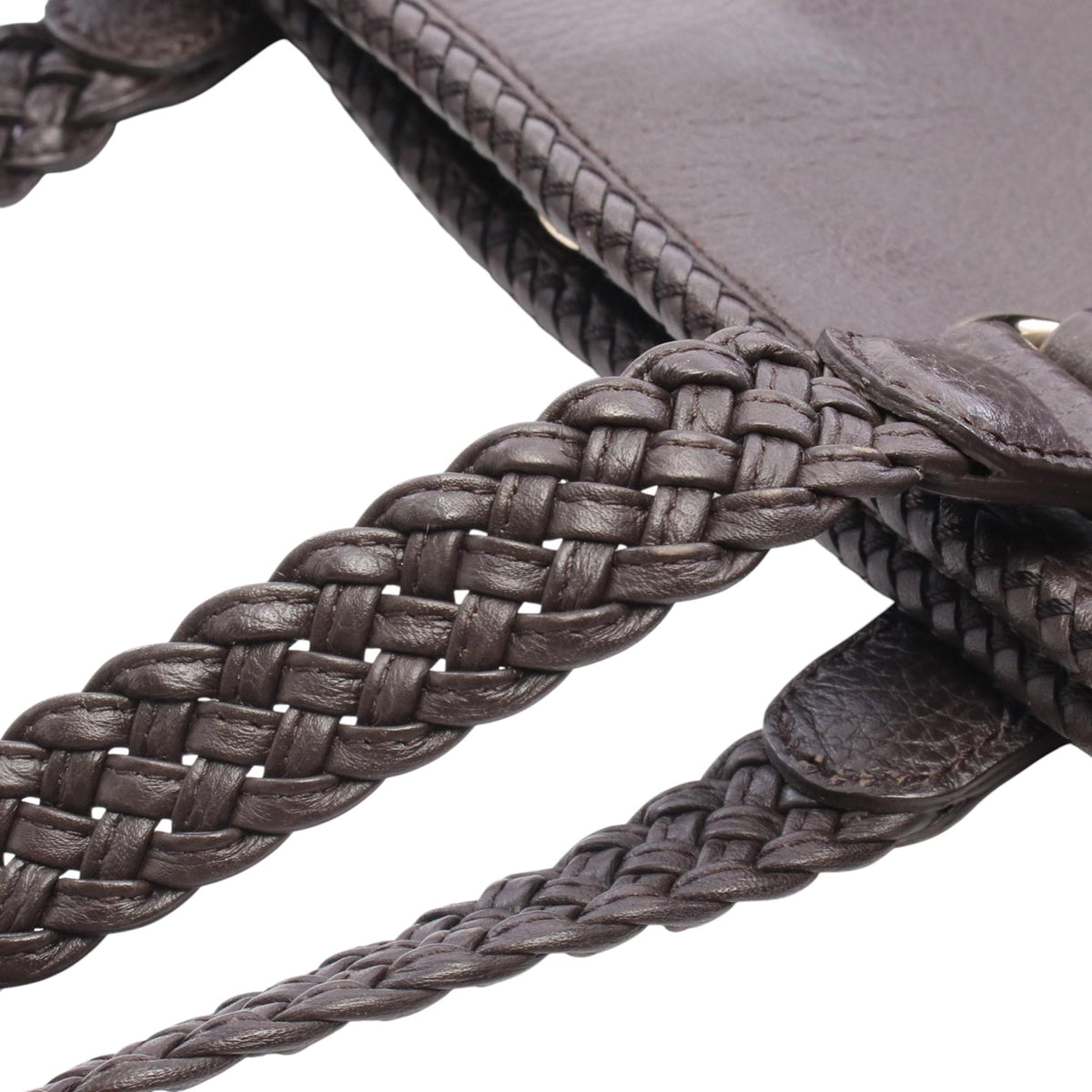 Gucci Leather Braided Handle Tote — Brown