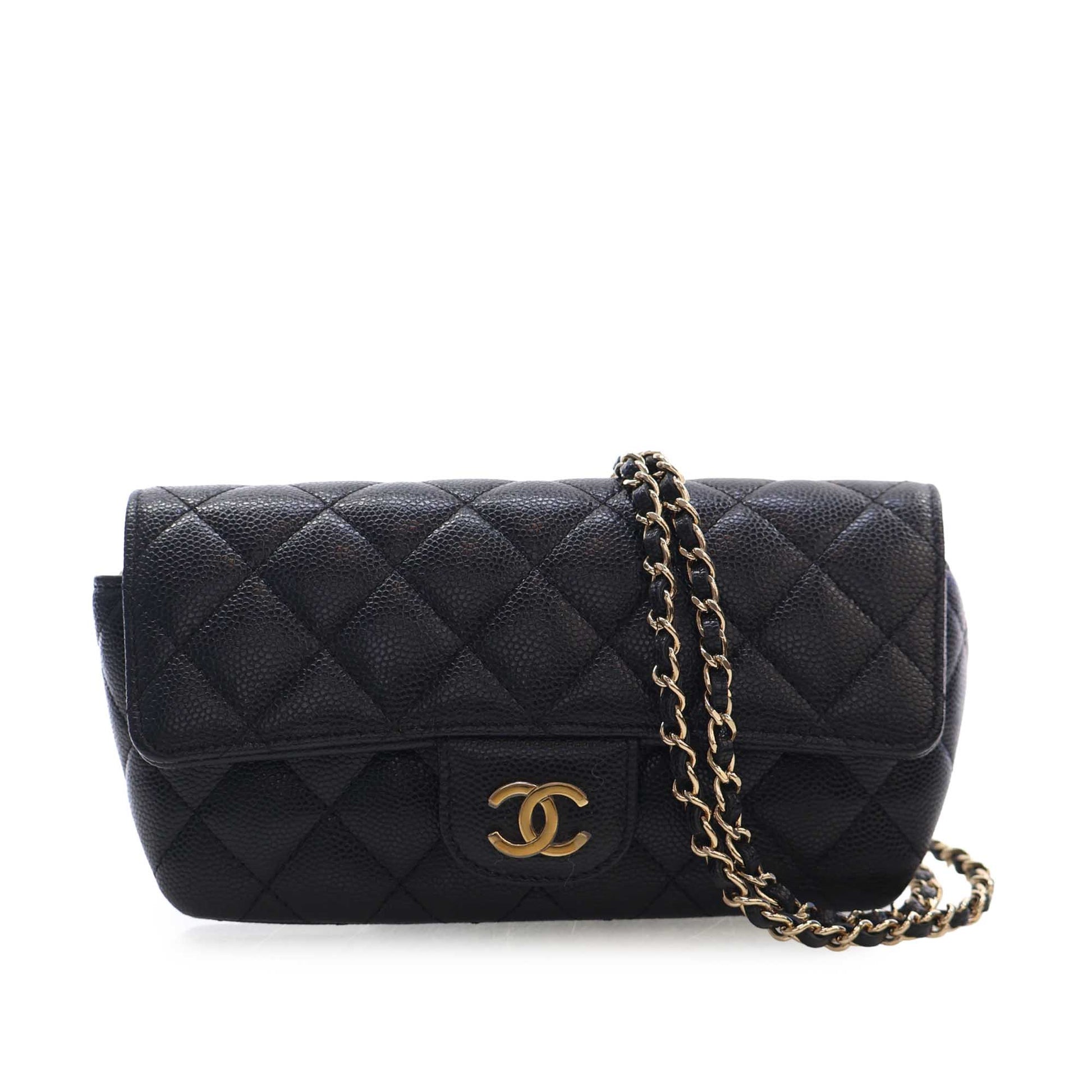 Chanel CC Quilted Caviar Sunglasses Case with Chain