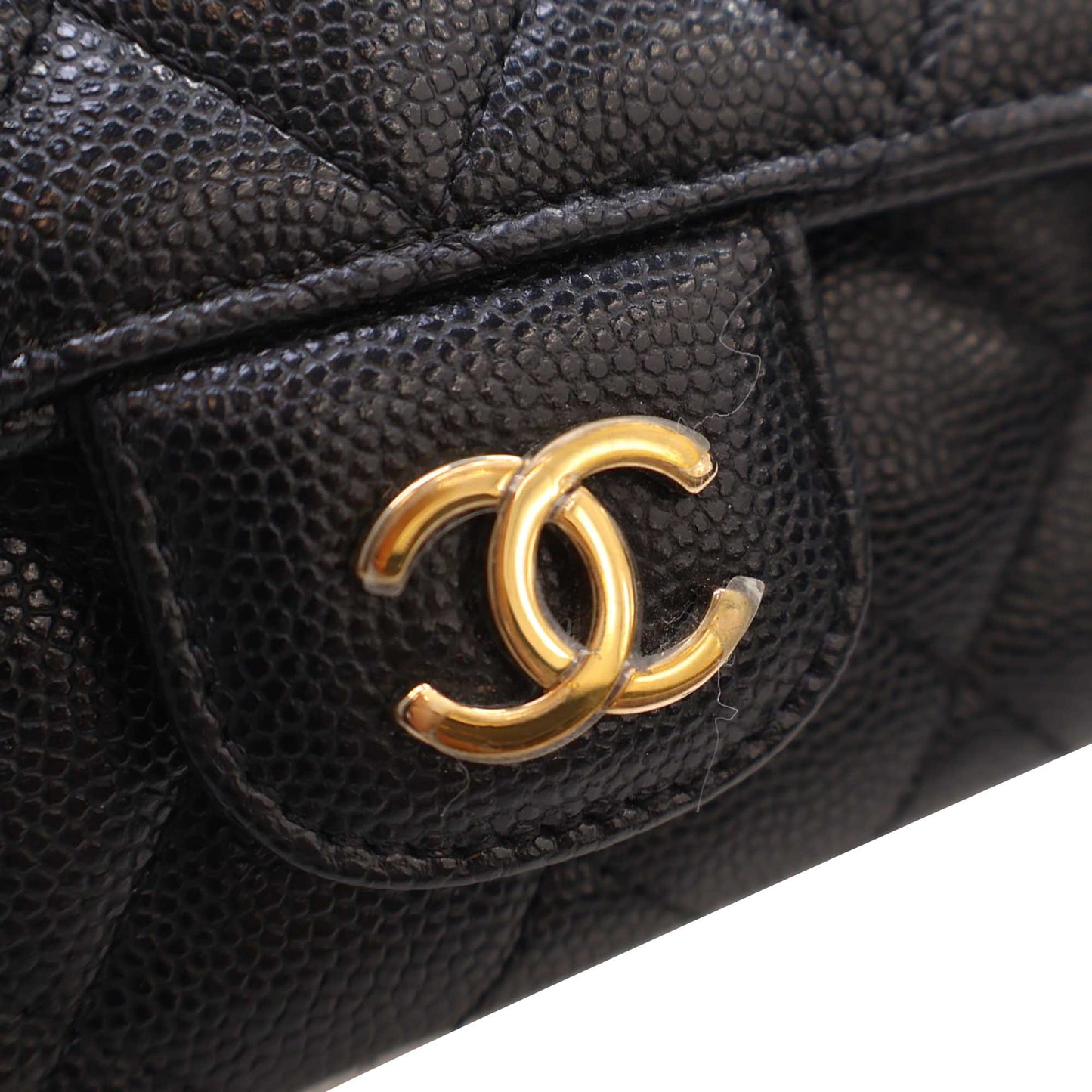 Chanel CC Quilted Caviar Sunglasses Case with Chain