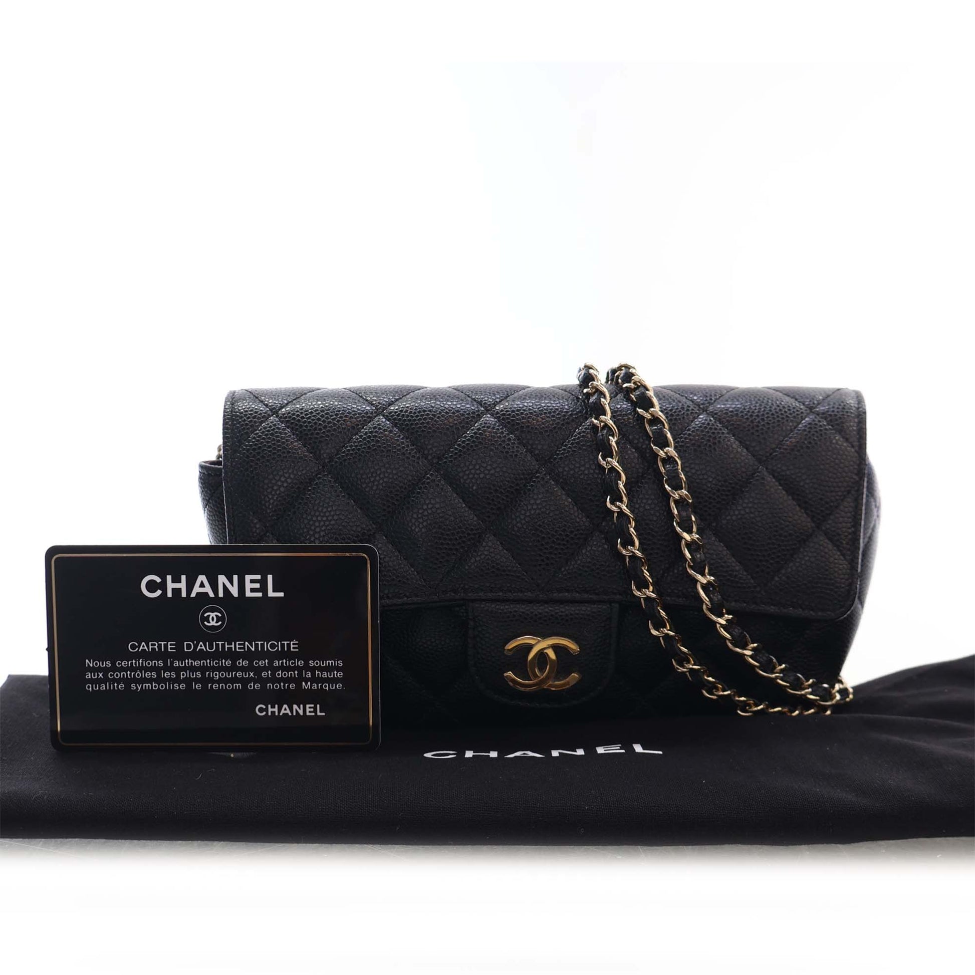 Chanel CC Quilted Caviar Sunglasses Case with Chain