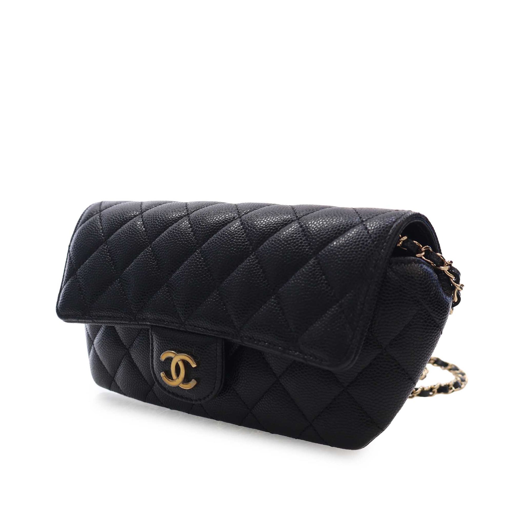 Chanel CC Quilted Caviar Sunglasses Case with Chain