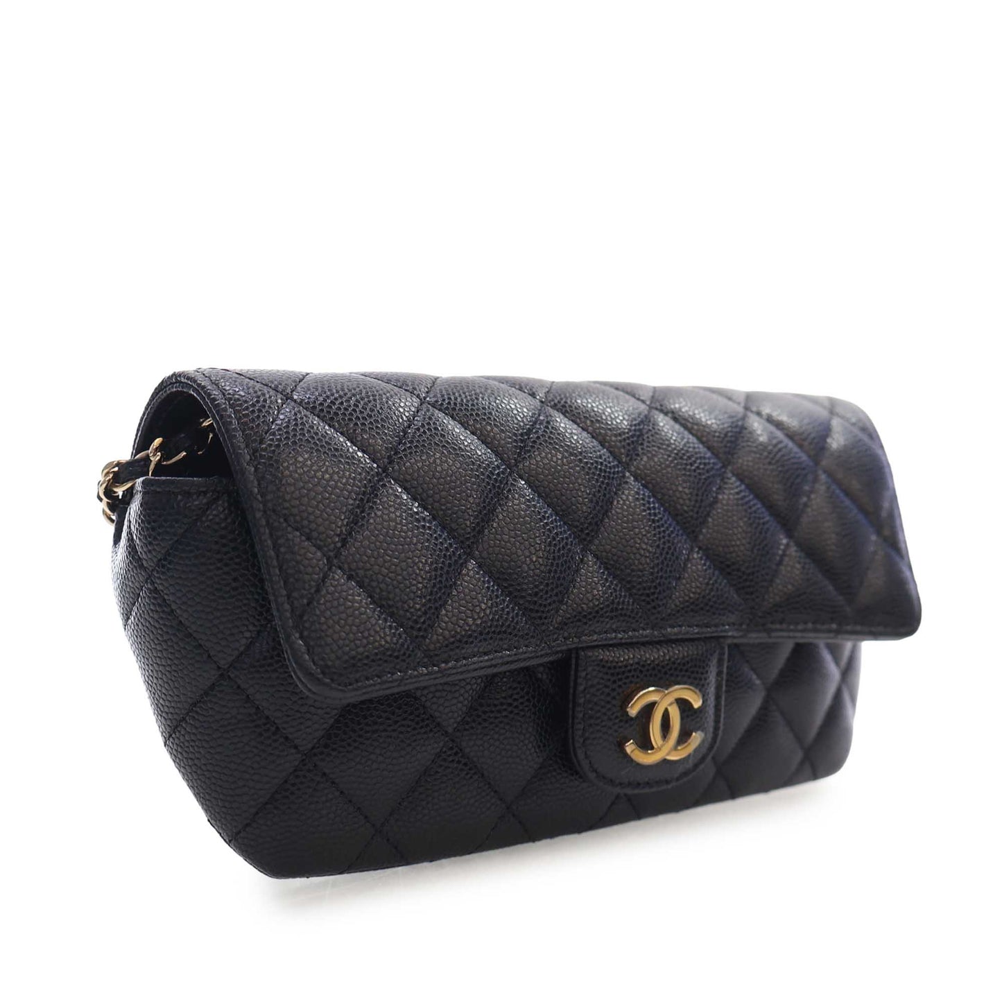 Chanel CC Quilted Caviar Sunglasses Case with Chain