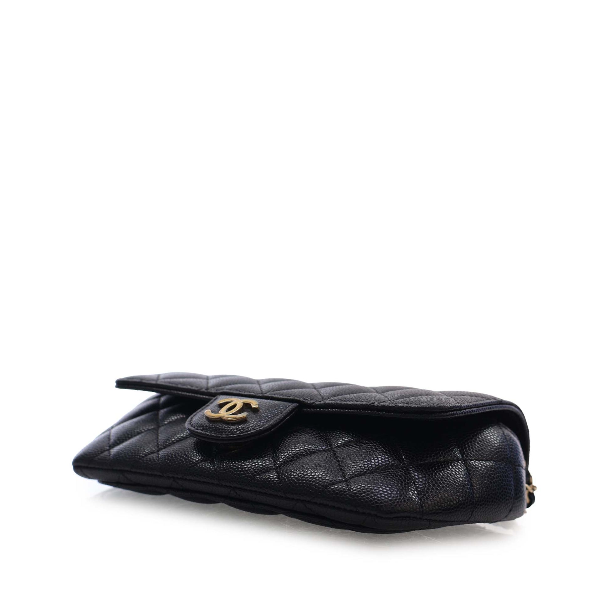 Chanel CC Quilted Caviar Sunglasses Case with Chain