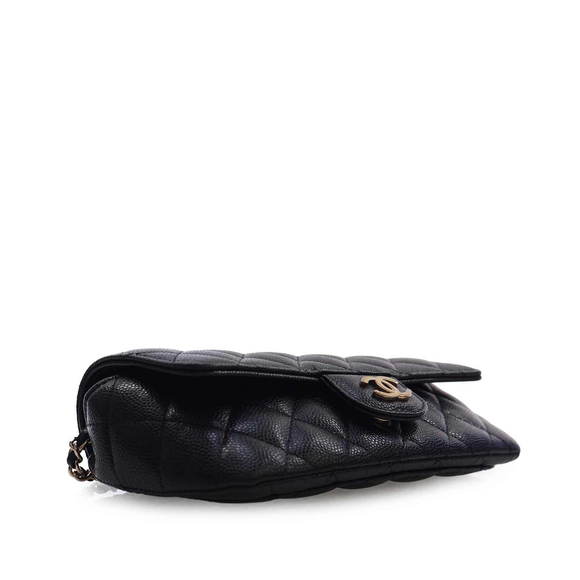 Chanel CC Quilted Caviar Sunglasses Case with Chain