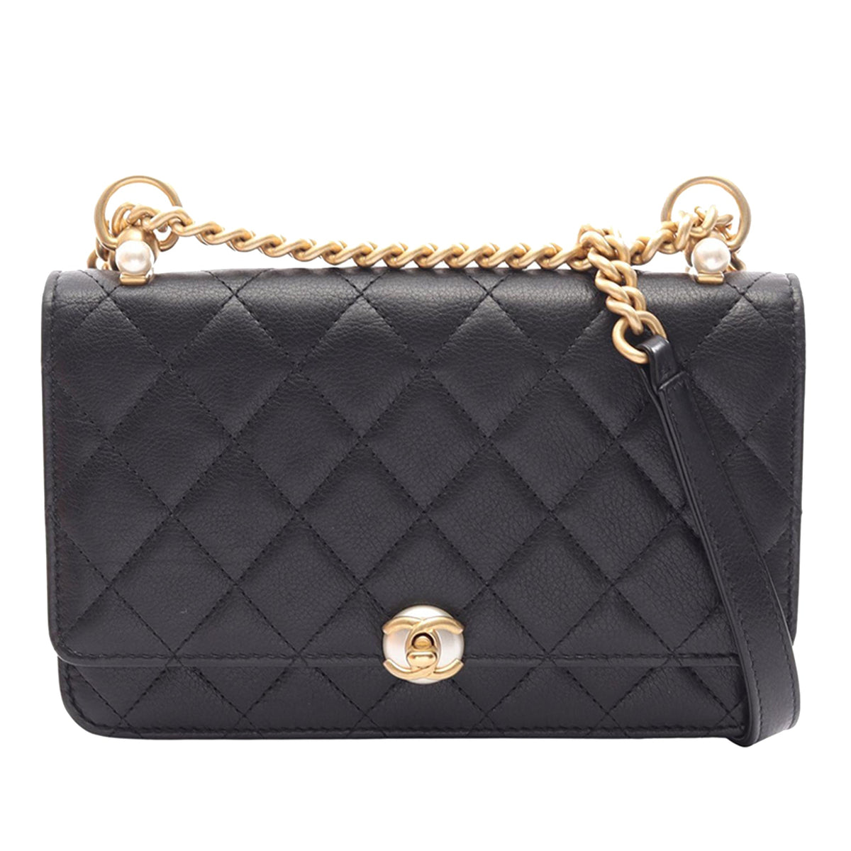 Chanel Quilted Calfskin Pearl CC Accordion Wallet on Chain