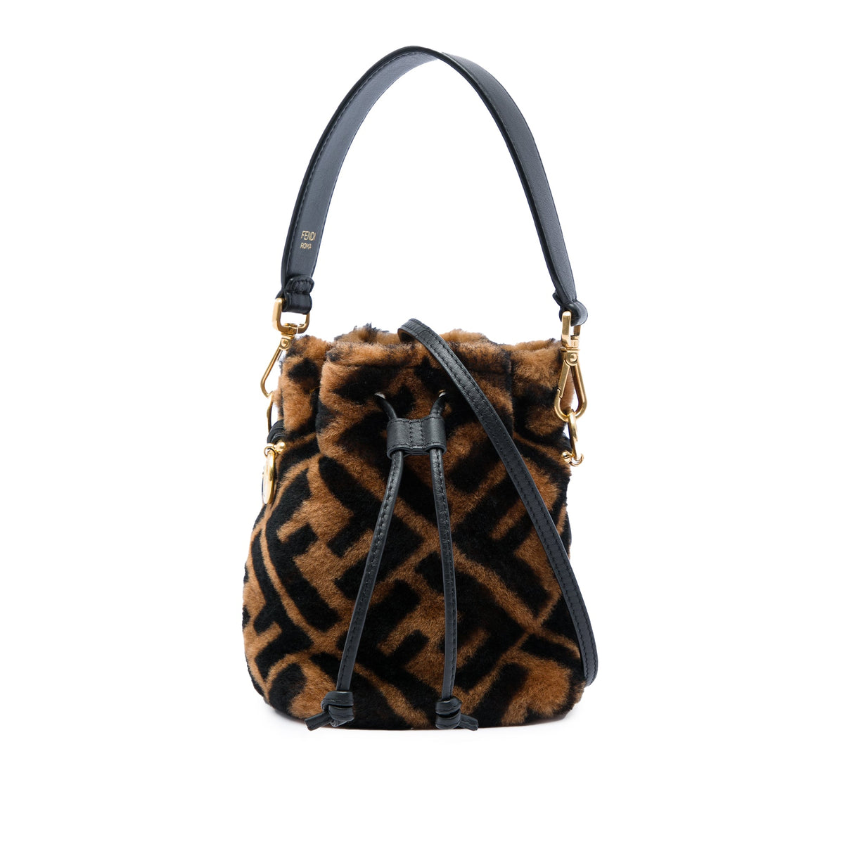 Fendi Mini Zucca Shearling Mon Tresor Bucket Bag — Brown
