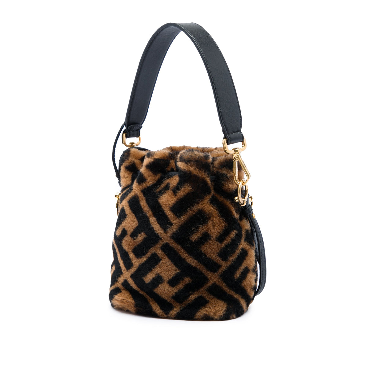 Fendi Mini Zucca Shearling Mon Tresor Bucket Bag — Brown