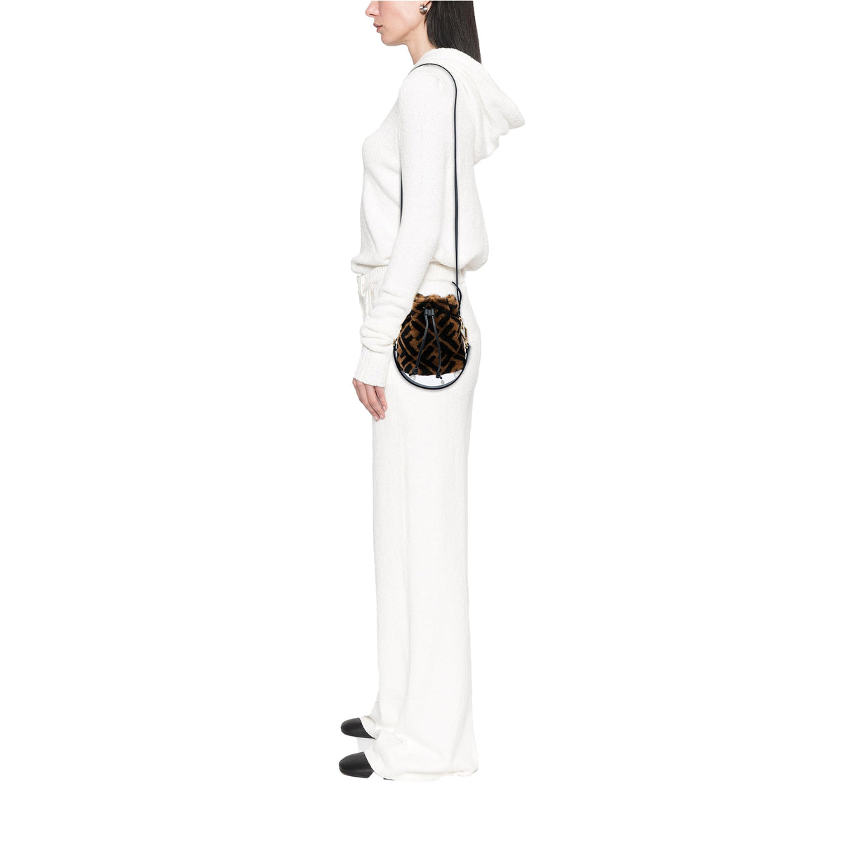 Fendi Mini Zucca Shearling Mon Tresor Bucket Bag — Brown
