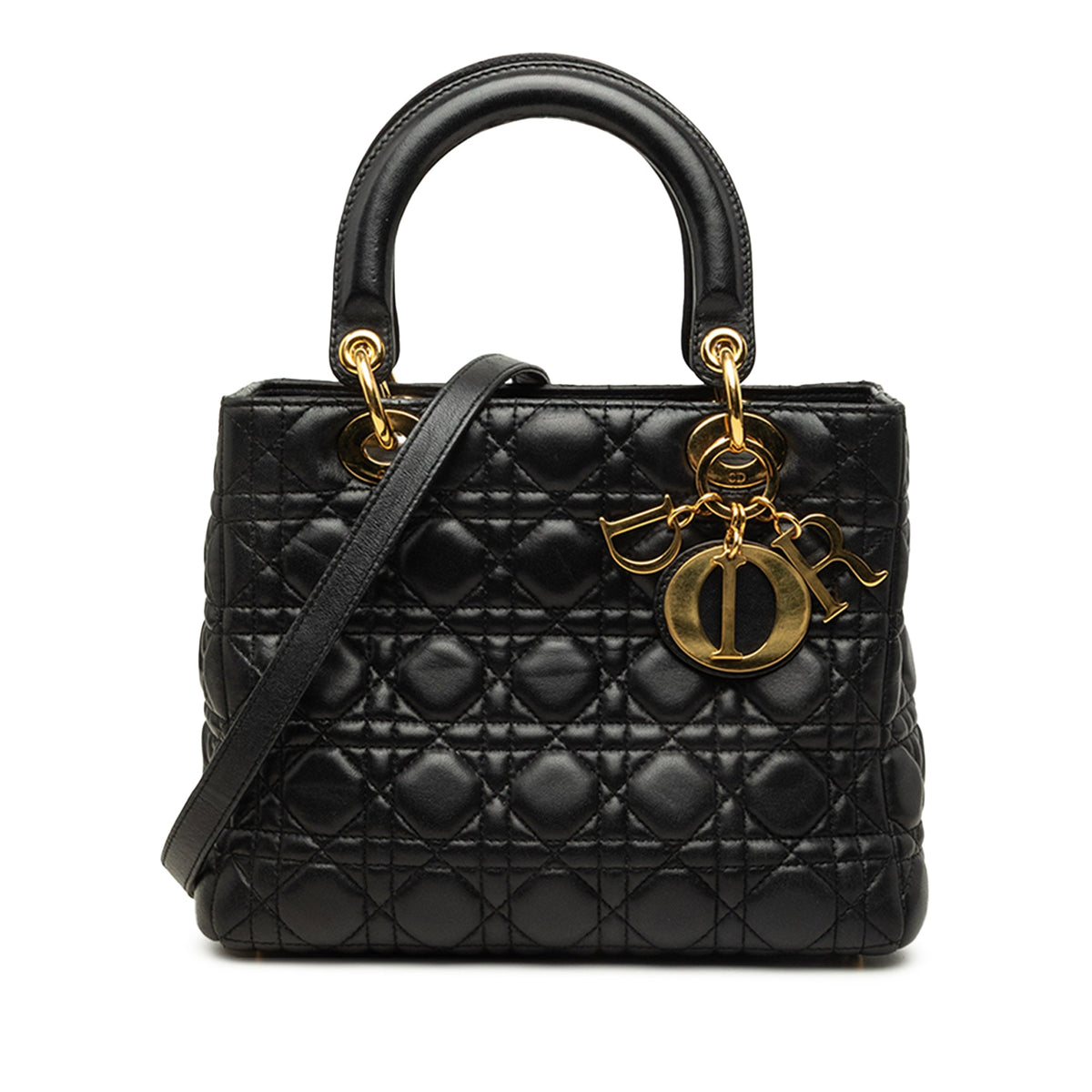 Dior Medium Lambskin Cannage Lady Dior — Black