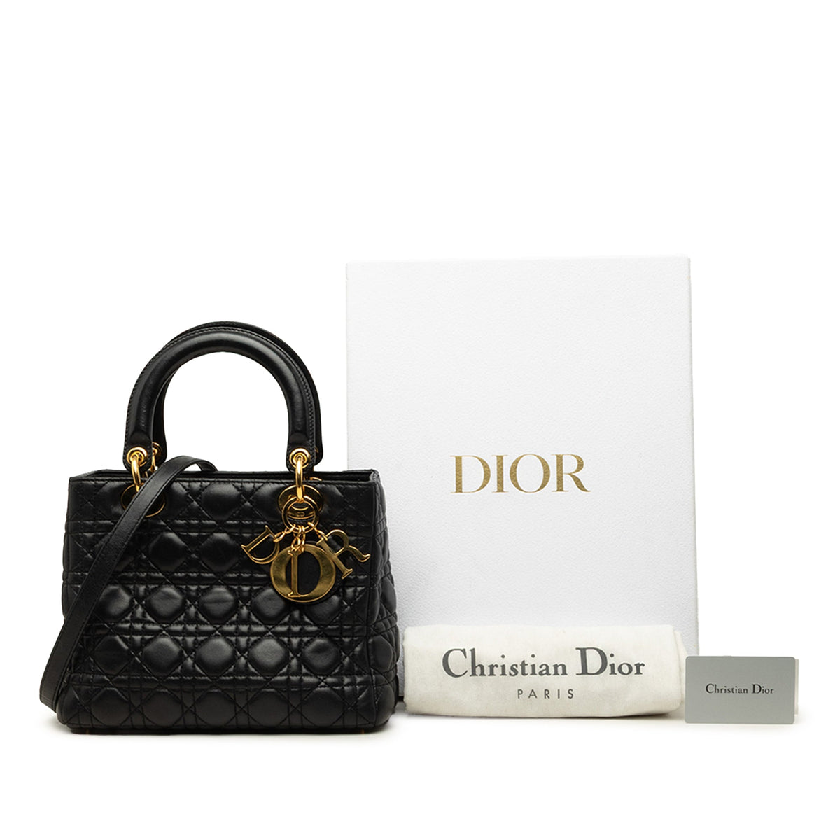 Dior Medium Lambskin Cannage Lady Dior — Black