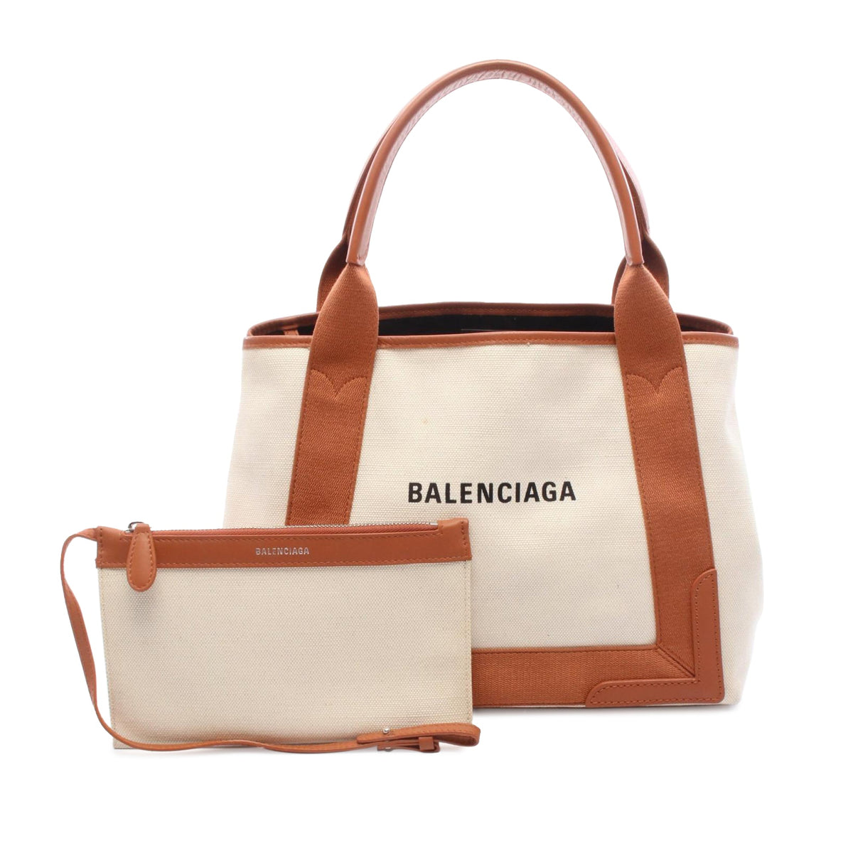 Balenciaga Navy Cabas S Canvas Tote Bag — Beige