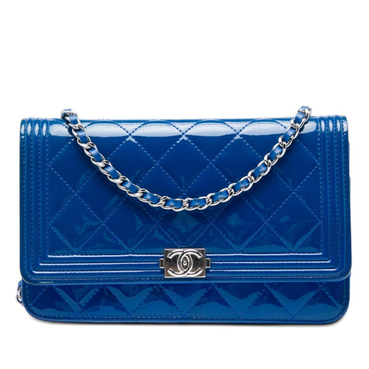 Chanel Quilted Patent Boy Wallet on Chain