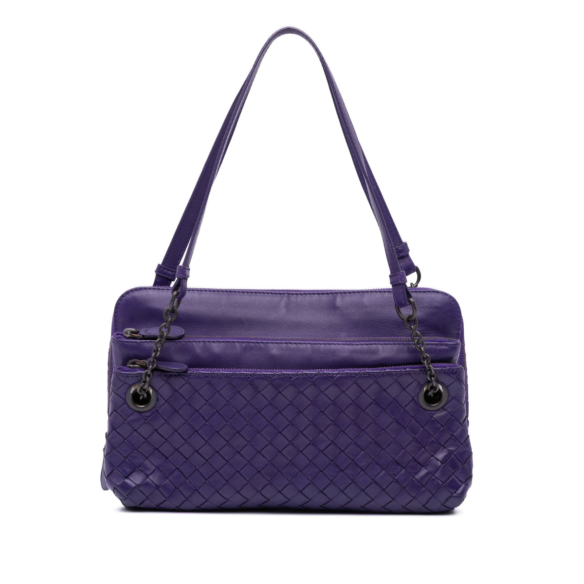 Bottega Veneta Nappa Intrecciato Triple Zip Shoulder Bag — Purple