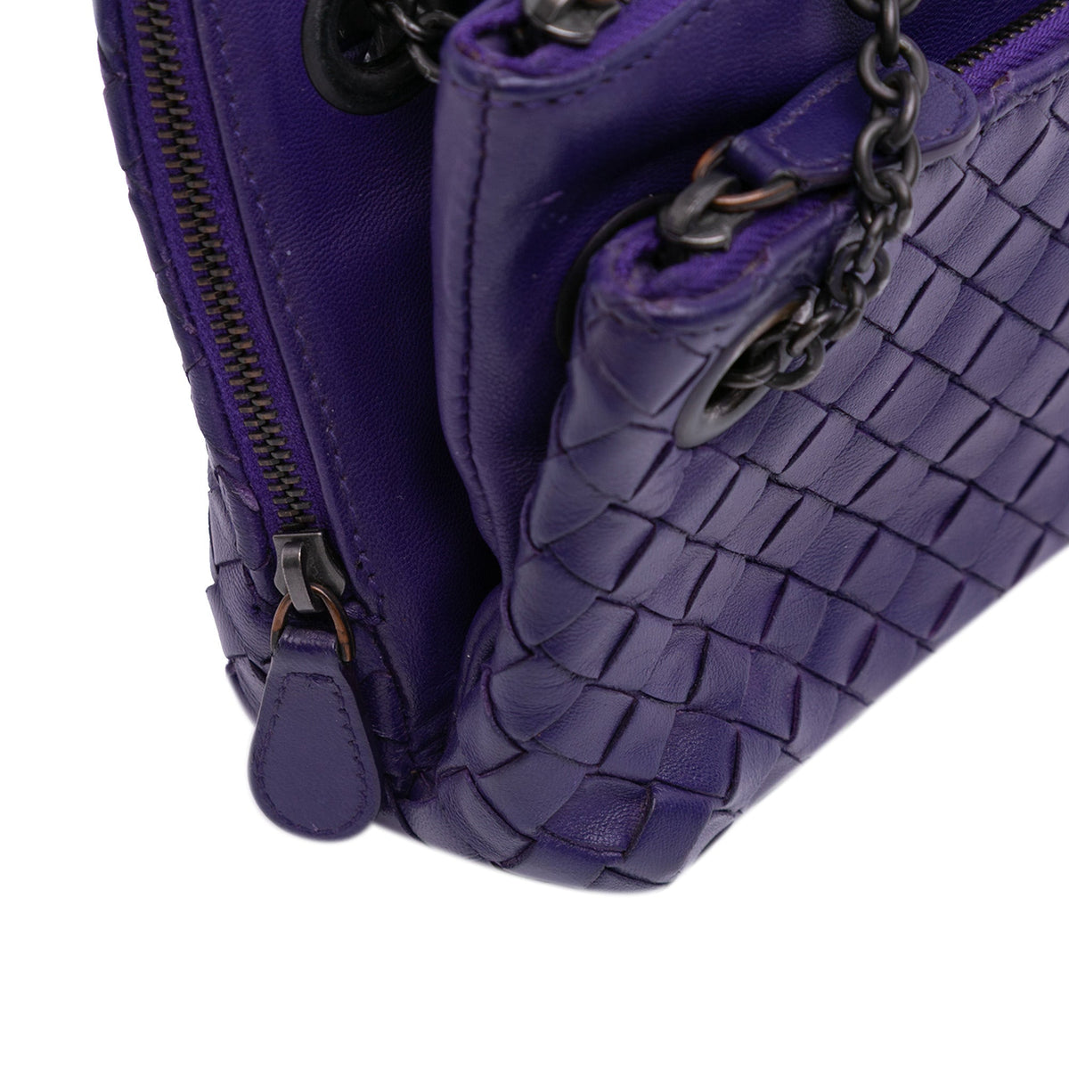 Bottega Veneta Nappa Intrecciato Triple Zip Shoulder Bag — Purple