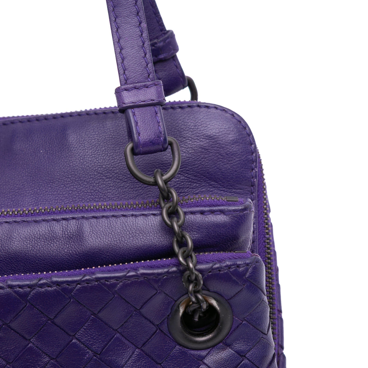 Bottega Veneta Nappa Intrecciato Triple Zip Shoulder Bag — Purple
