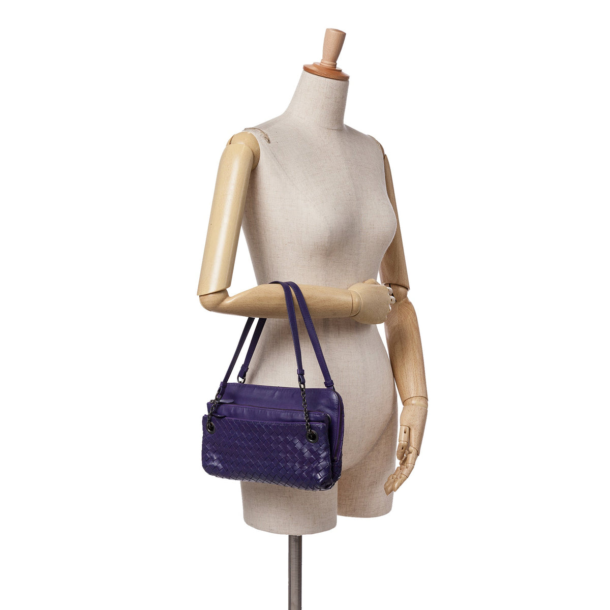 Bottega Veneta Nappa Intrecciato Triple Zip Shoulder Bag — Purple