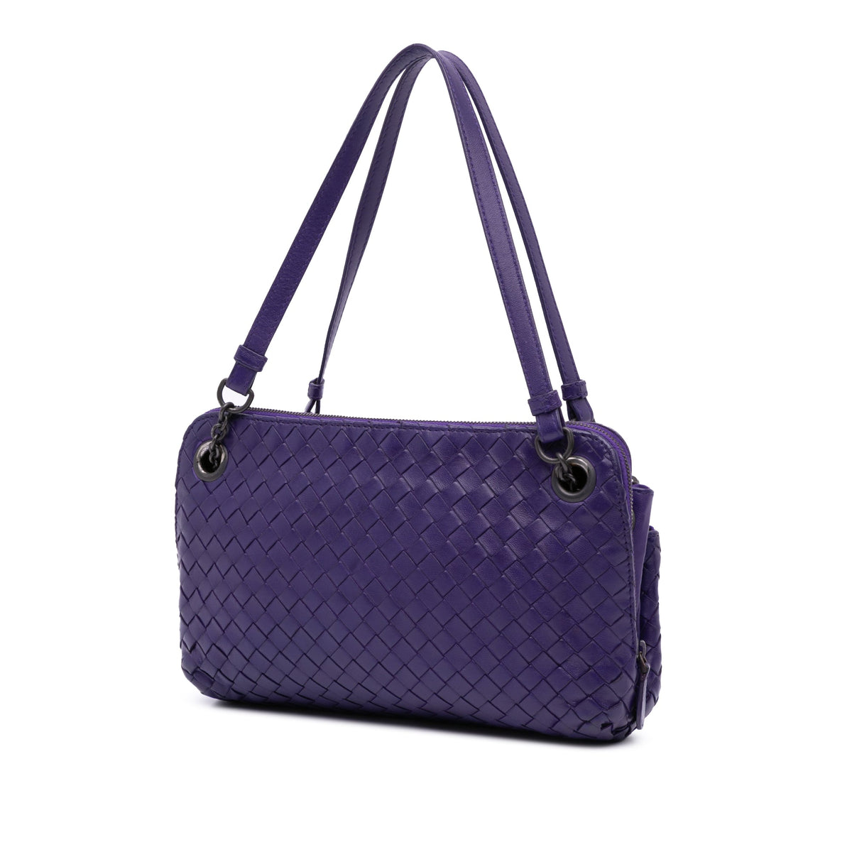 Bottega Veneta Nappa Intrecciato Triple Zip Shoulder Bag — Purple