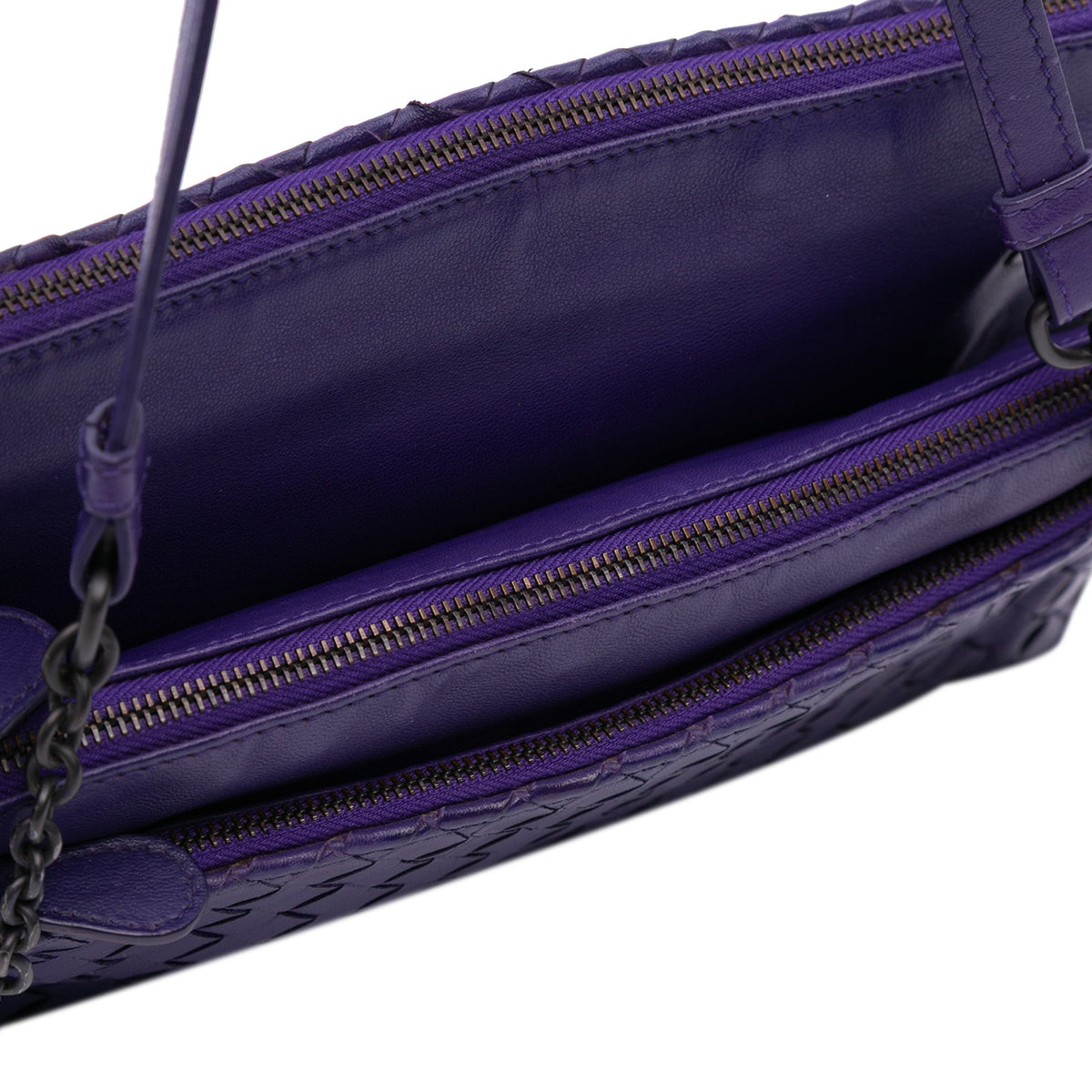 Bottega Veneta Nappa Intrecciato Triple Zip Shoulder Bag — Purple