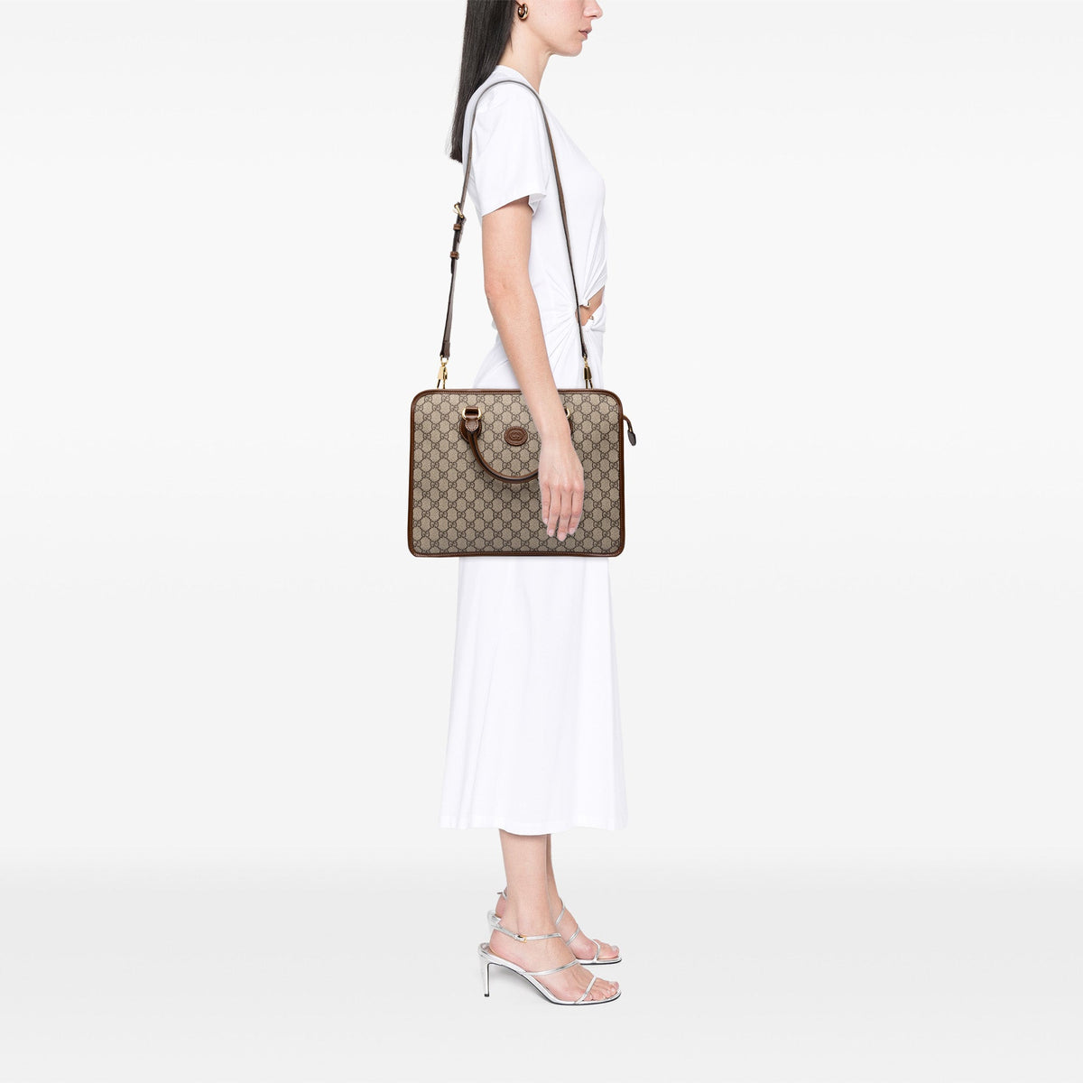 Gucci GG Supreme Interlocking G Laptop Bag — Beige