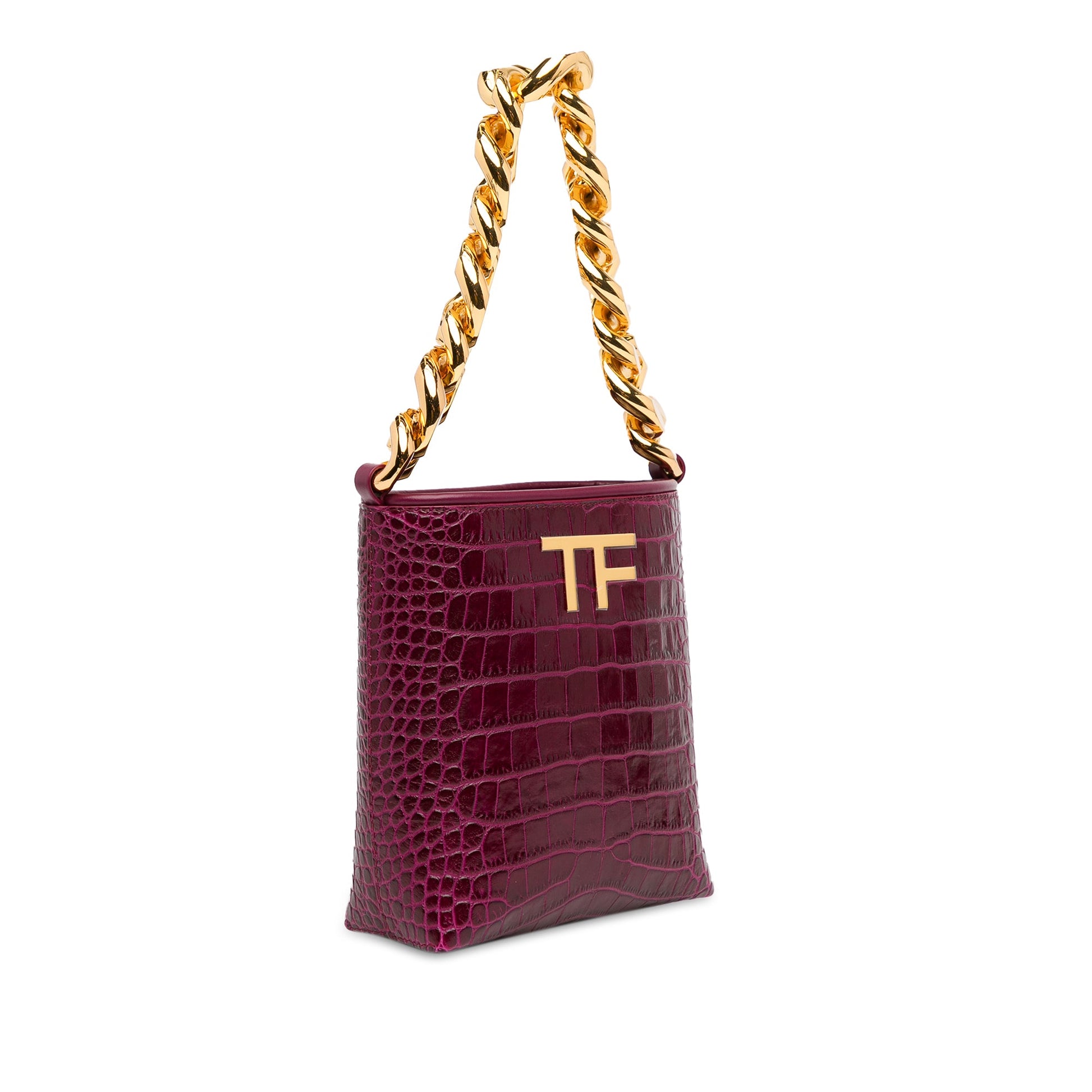Tom Ford Mini Croc-Embossed Chain Bucket Bag