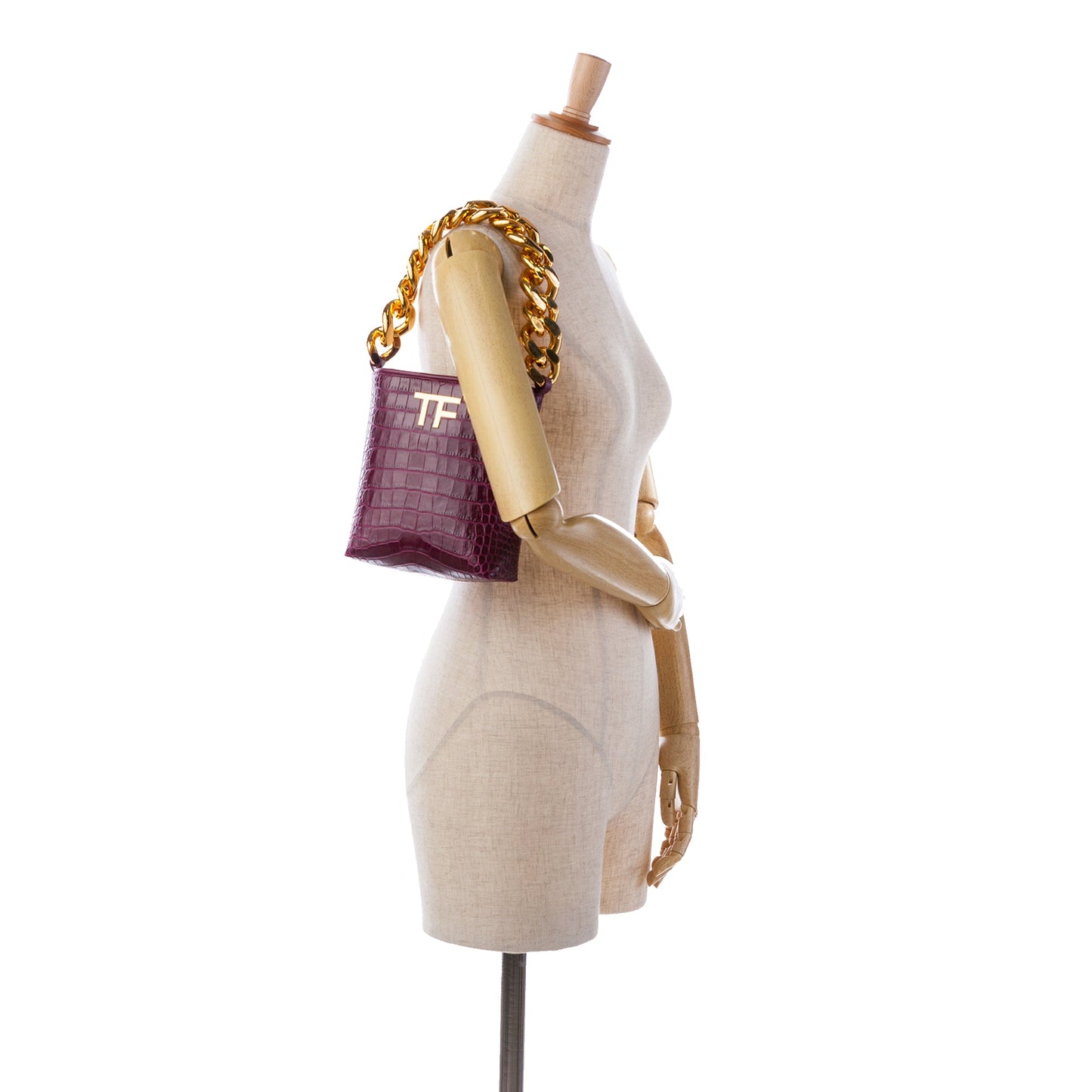 Tom Ford Mini Croc-Embossed Chain Bucket Bag