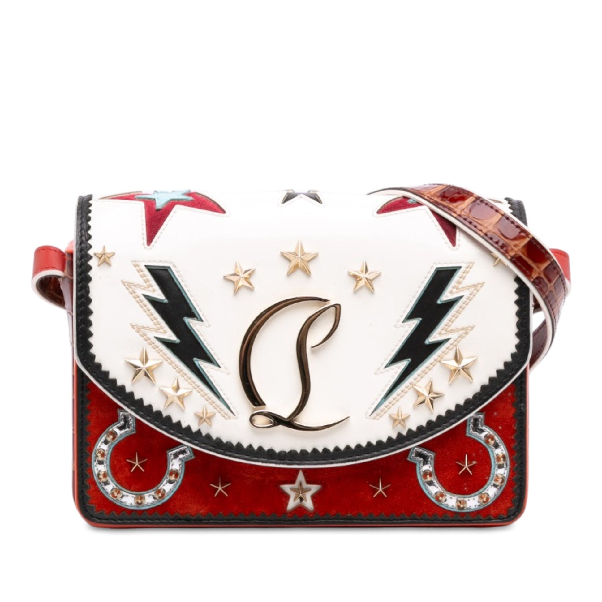 Christian Louboutin Small Croc Embossed Trimmed Crystal Embellished Leather Loubi54 Giddy Crossbody