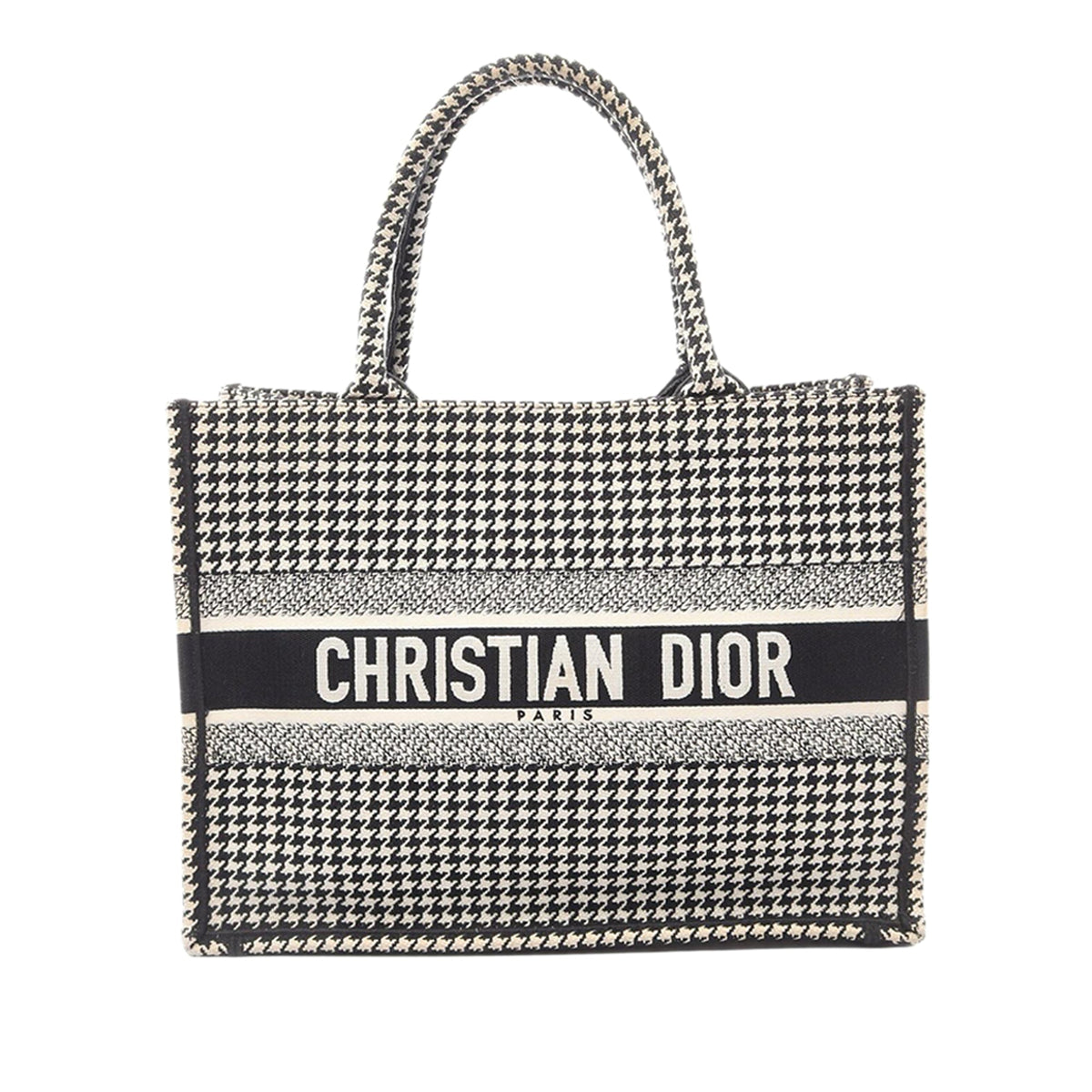 Dior Medium Canvas Houndstooth Embroidered Book Tote — Black