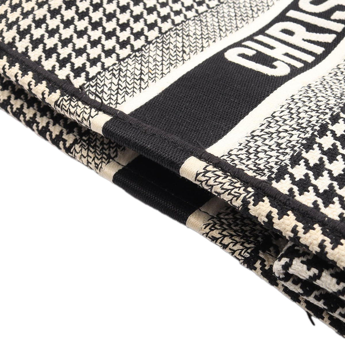 Dior Medium Canvas Houndstooth Embroidered Book Tote — Black