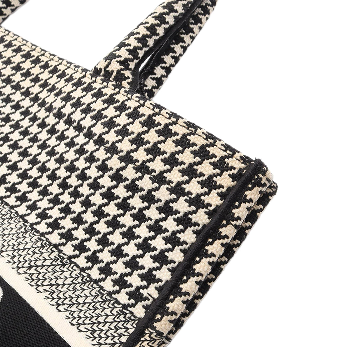 Dior Medium Canvas Houndstooth Embroidered Book Tote — Black