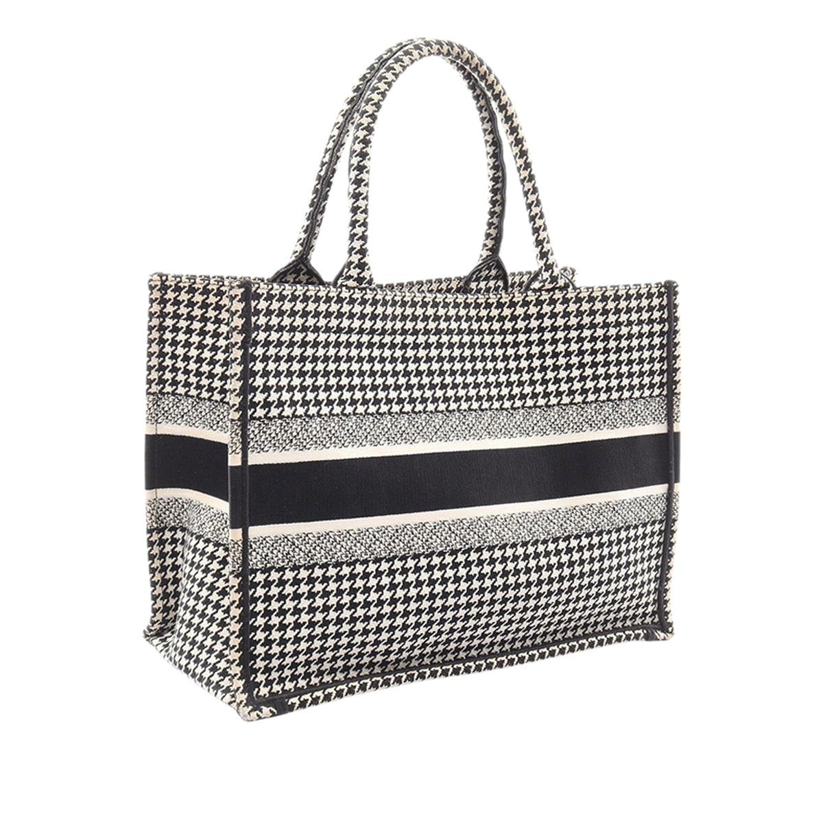 Dior Medium Canvas Houndstooth Embroidered Book Tote — Black