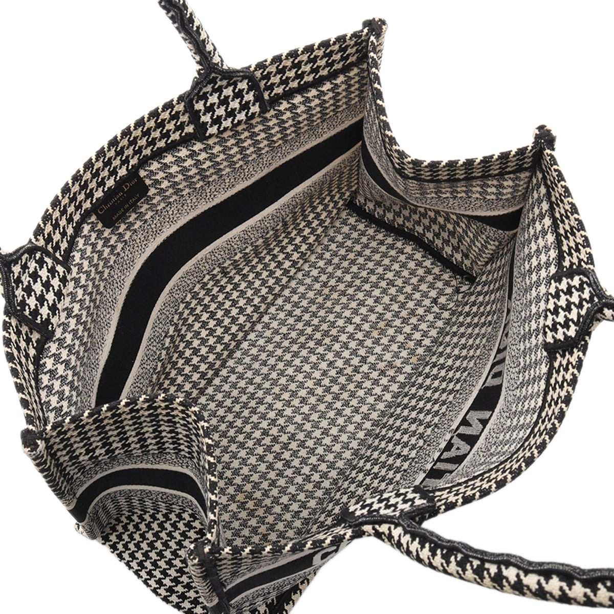 Dior Medium Canvas Houndstooth Embroidered Book Tote — Black