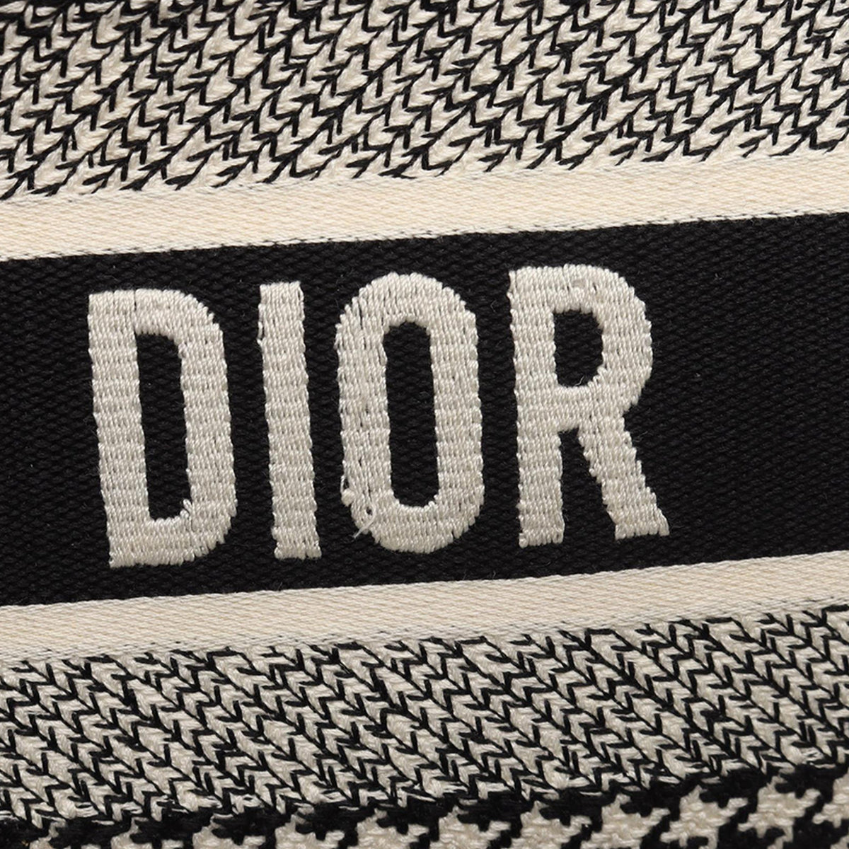 Dior Medium Canvas Houndstooth Embroidered Book Tote — Black