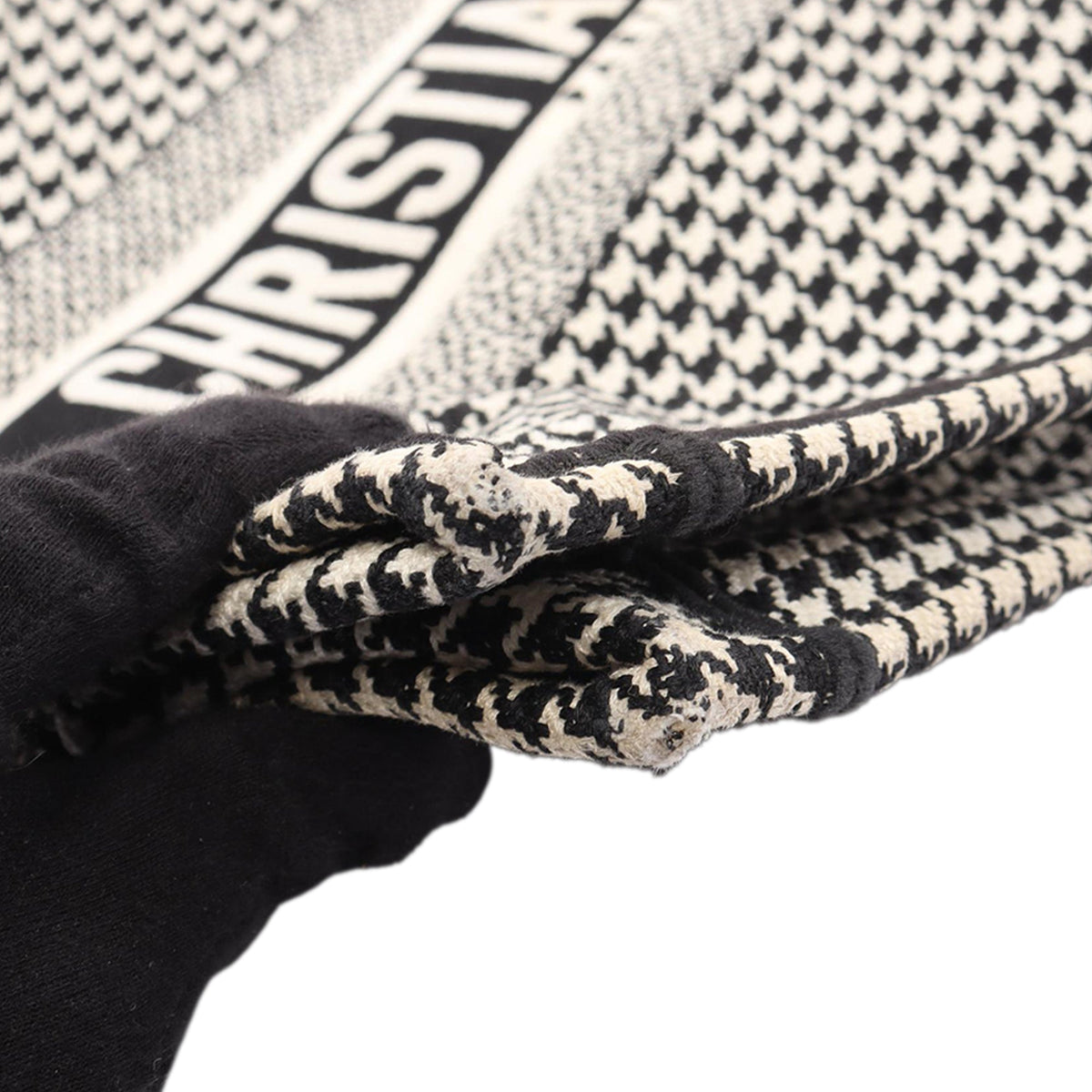 Dior Medium Canvas Houndstooth Embroidered Book Tote — Black