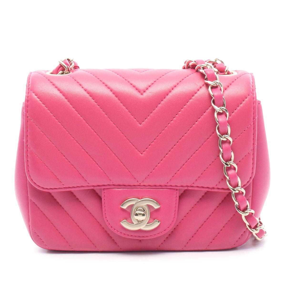 Chanel Mini Square Classic Chevron Lambskin Single Flap